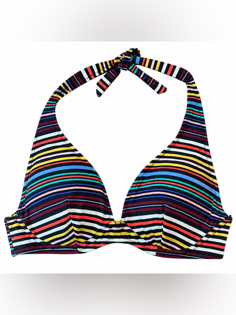 Old Navy Rainbow Stripe Halter Bikini Top Women M Padded Swim Resort